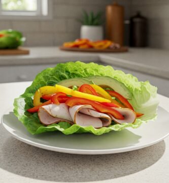 Wrap de Lechuga con Carne Magra Salteada con Pimientos de Colores y Aguacate