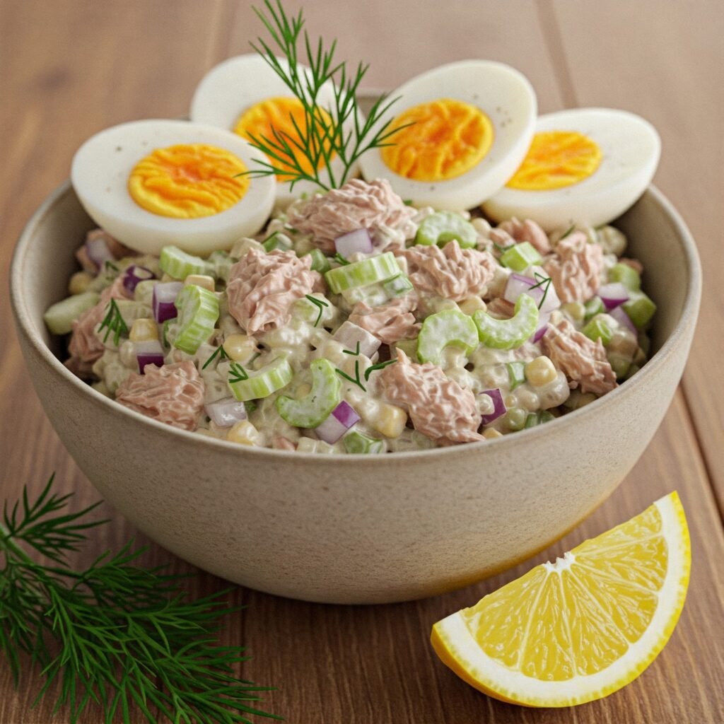 Ensalada de atún con huevo duro