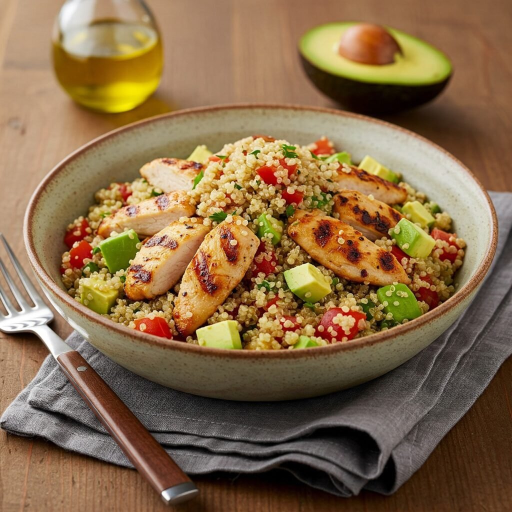 Ensalada de quinoa con pollo y aguacate